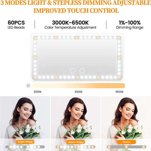 Car Sun Visor Vanity Mirror with Lights, Rechargeable Car Makeup Mirror | 3 Light Modes, Dimmable Touch Led Screen, Memory Function, Type-C Charge, Car Accessories, Birthday Gifts for Women Girl