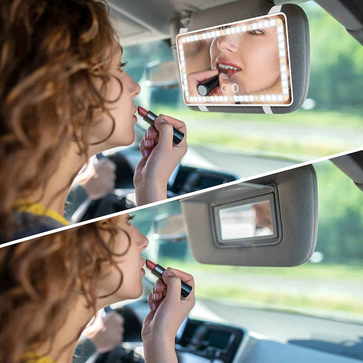Car Sun Visor Vanity Mirror with Lights, Rechargeable Car Makeup Mirror | 3 Light Modes, Dimmable Touch Led Screen, Memory Function, Type-C Charge, Car Accessories, Birthday Gifts for Women Girl